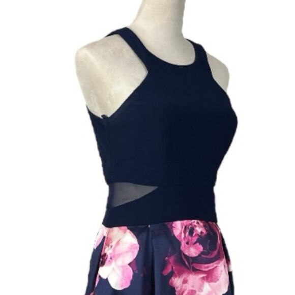 Xscape Ballgown Formal Dress Halter Neck High Low Blue Pink Floral Women Size 8 - Picture 8 of 15